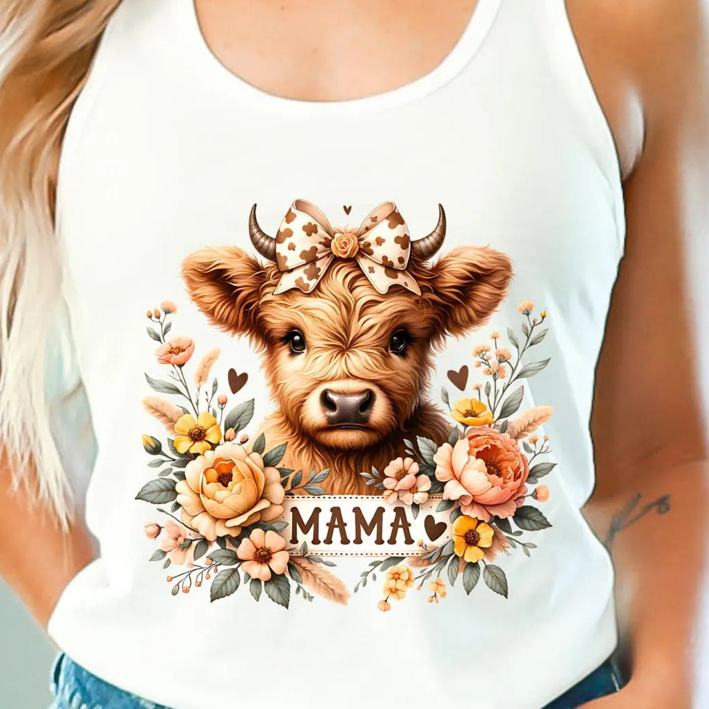 Mama Highland Cow Floral