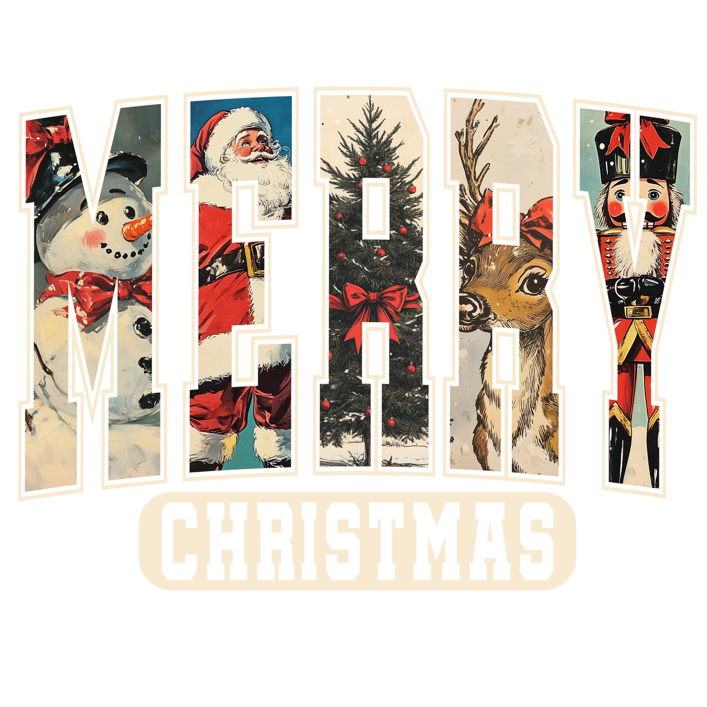 Merry Christmas Vintage White