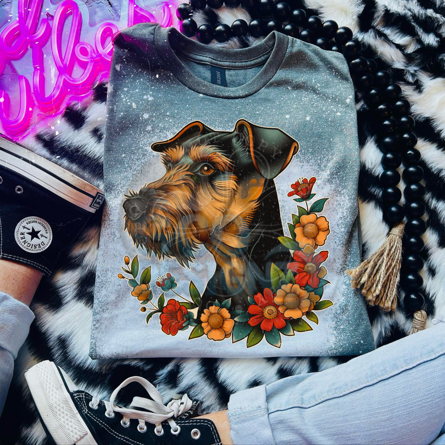 Schnauzer and Flowers