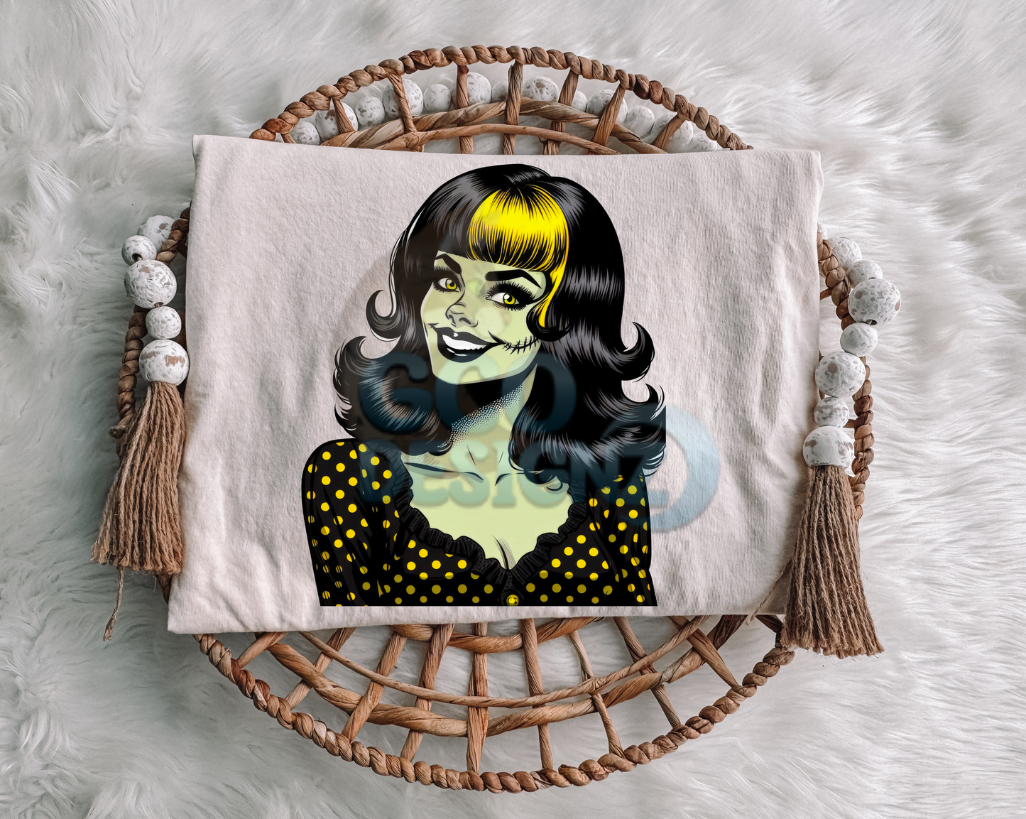 Yellow and Black Pin Up Girl