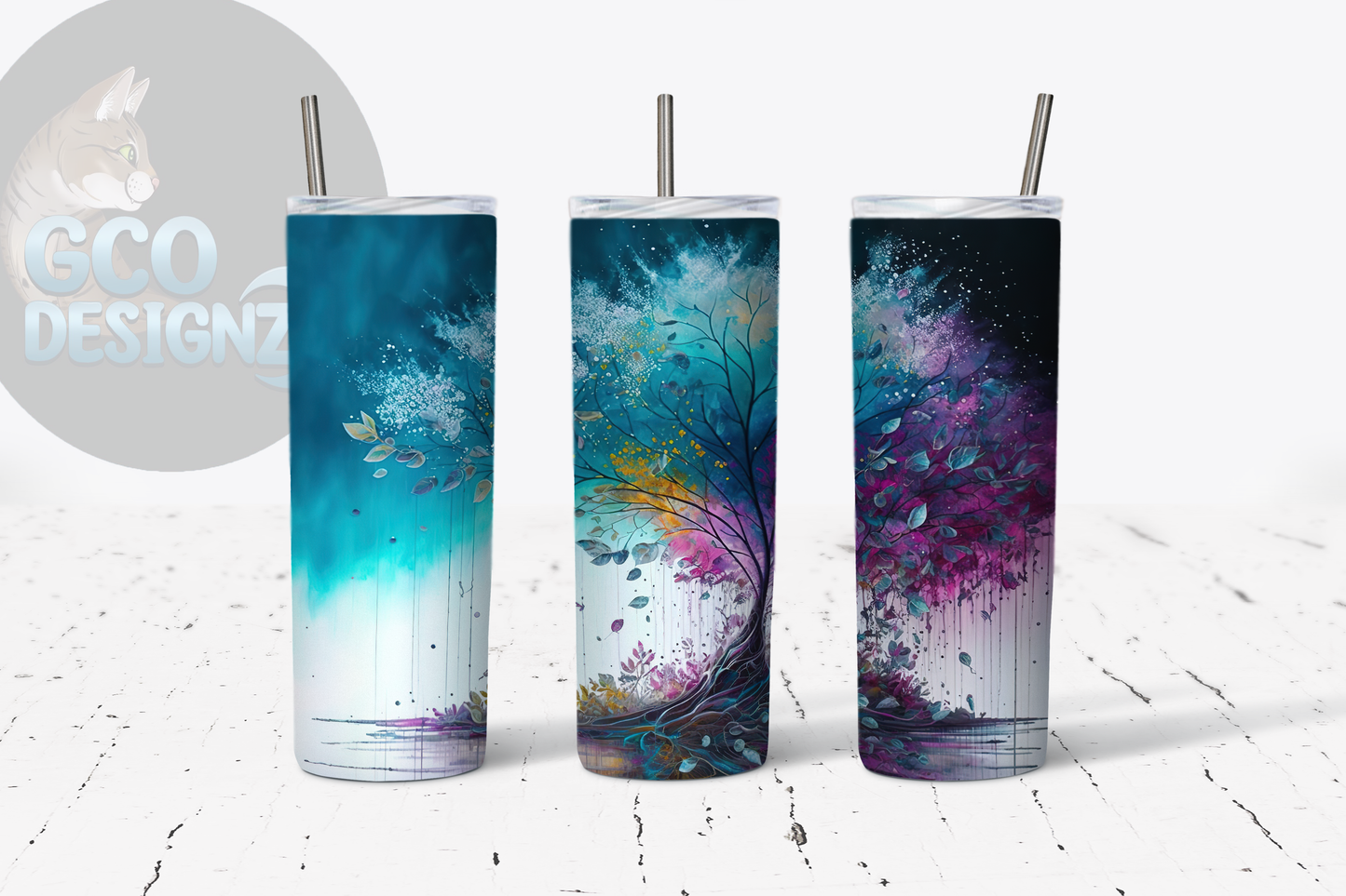 Watercolor Tree Sublimation Tumbler