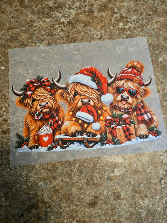 Highland Cow Trio (Sledding)