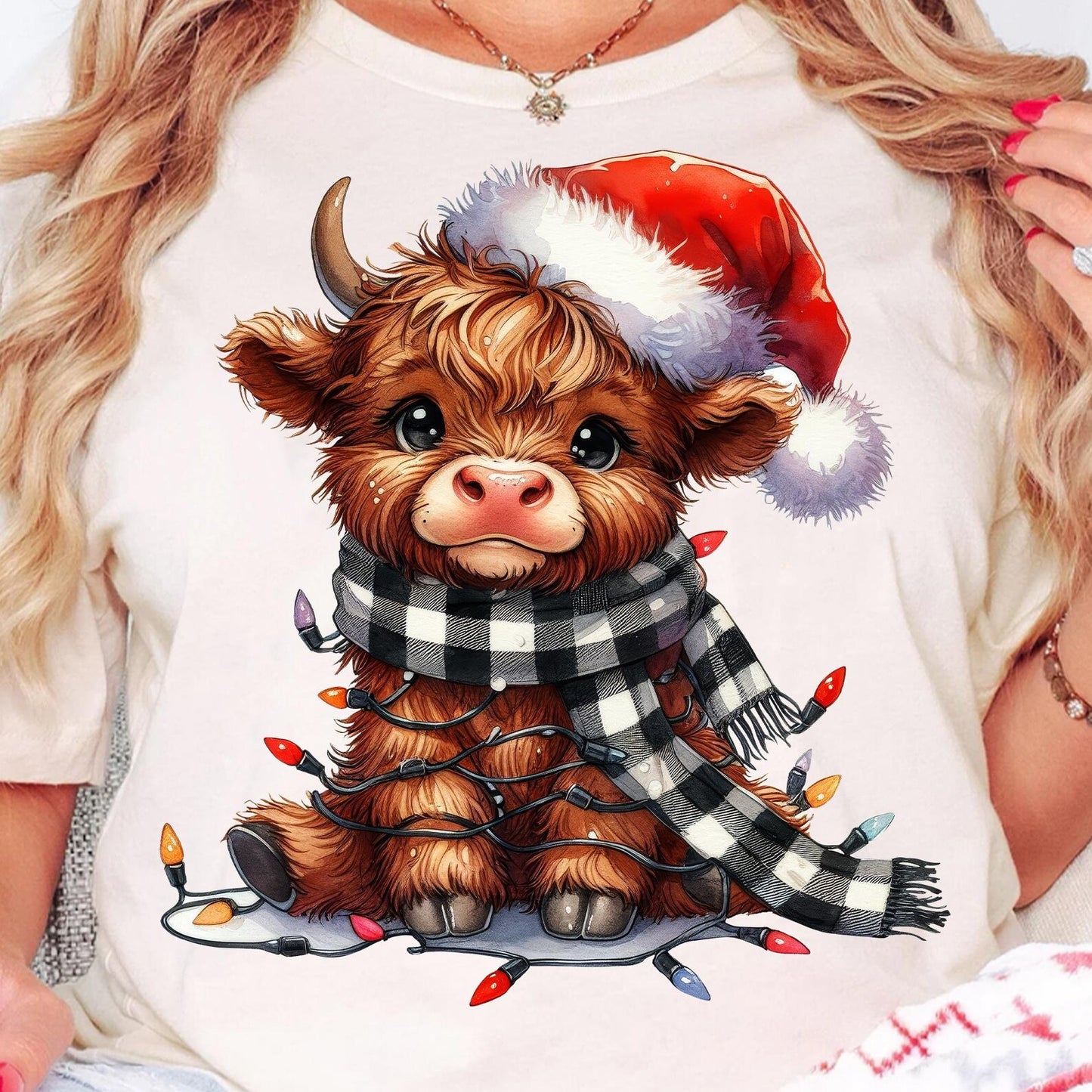 Christmas Lights Highland Cow