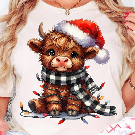Christmas Lights Highland Cow