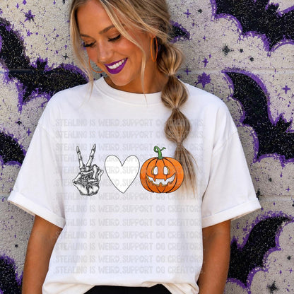 Peace, Love, Skeleton, Halloween, DTF Transfer