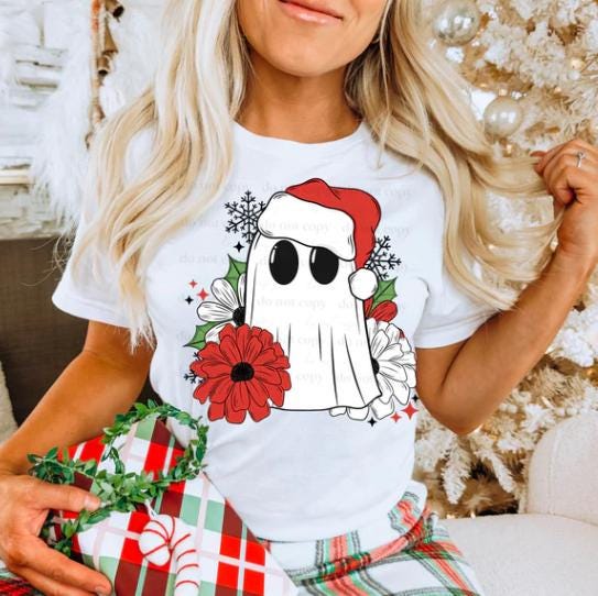Christmas, Floral, Ghost, DTF Transfer