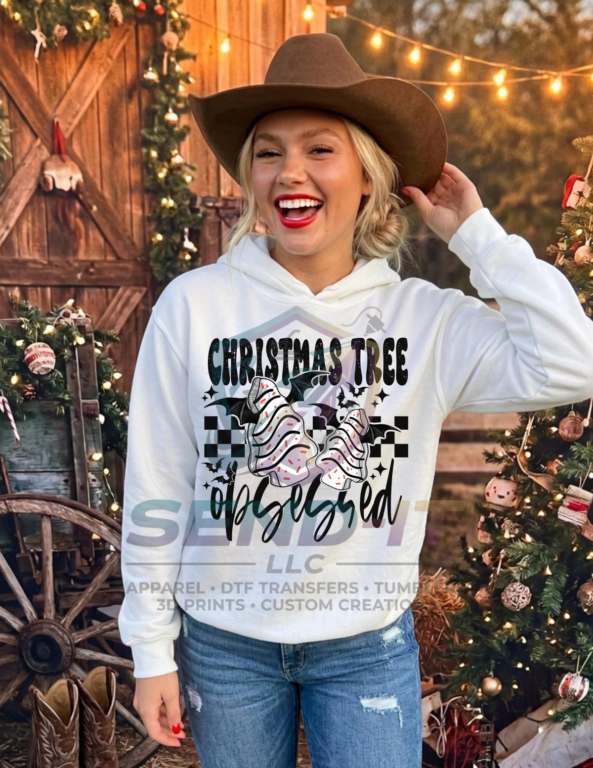 Christmas Tree, Obsessed, Checkered, DTF Transfer