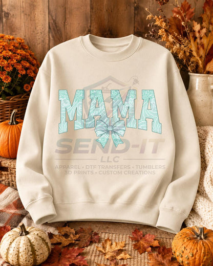 Mama, Teal, Bow, DTF Transfer