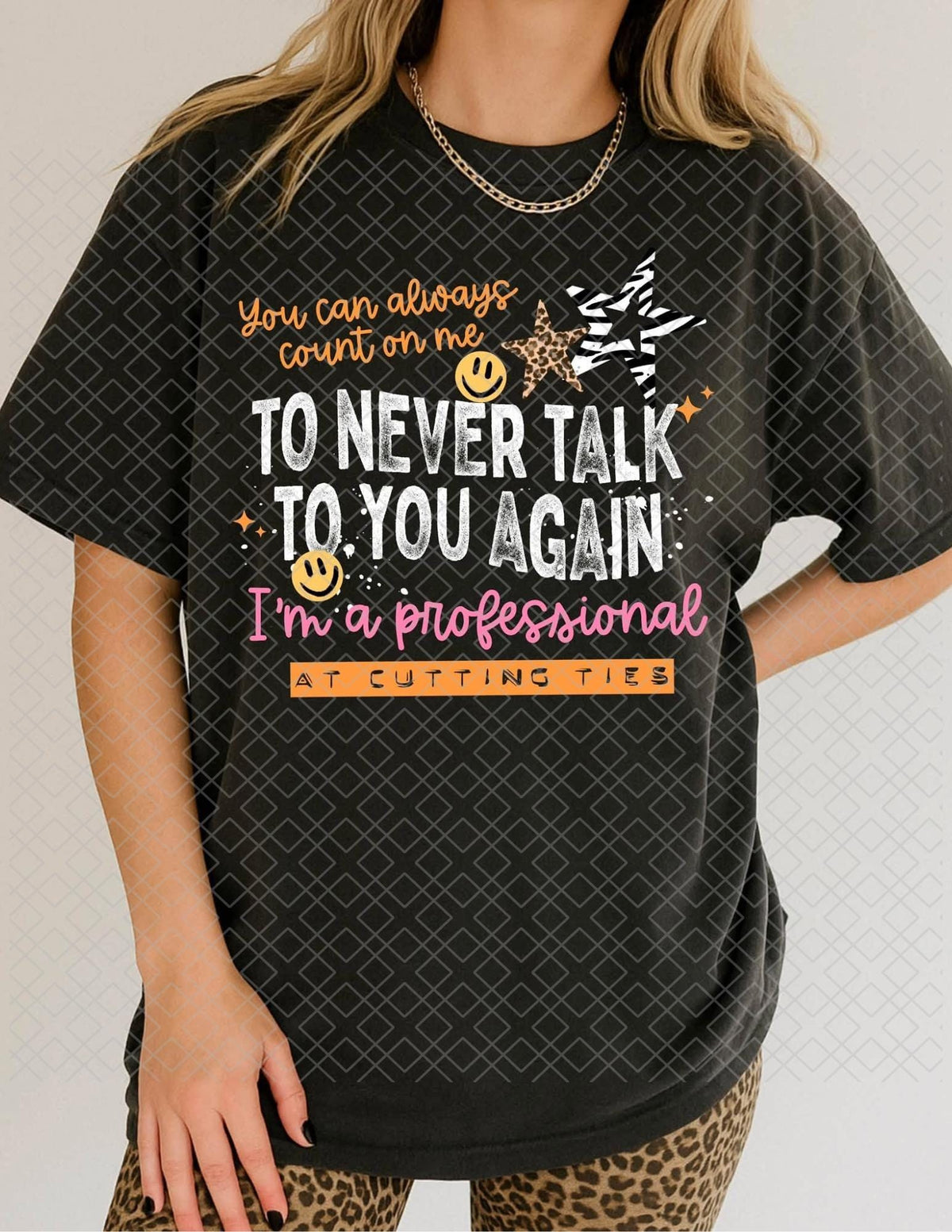 Never Talk Again, DTF Transfer
