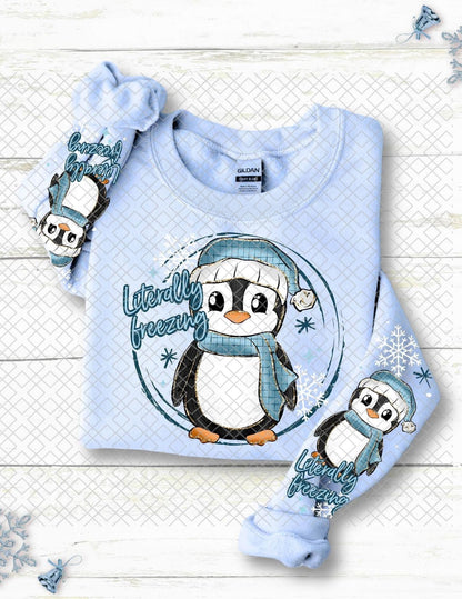 Literally Freezing, Christmas Penguin, DTF Transfer